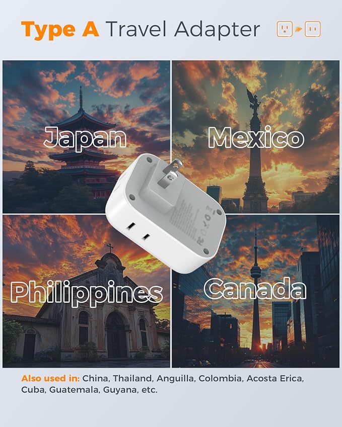 TESSAN 2 Prong to 3 Prong Outlet Adapter 2 Pack, US to Japan Plug Adapter | 4 Outlets 3 USB (1 USB C PD 20W), Outlet Adaptor US to Japan China Mexico Philippines Canada Peru Thailand Vietnam
