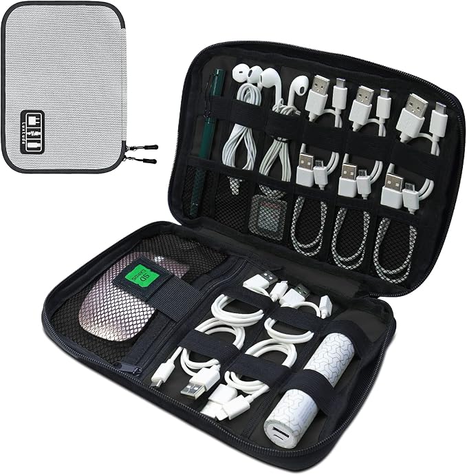 Luxtude Cord Organizer Travel, Flat Cable Organizer Bag, Portable Electronics Organizer, Travel Essentials for Wire/Cord Storage/Charger Case/Cable Storage/Tech Accessories Pouch, Silver Gray