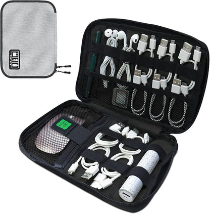 Luxtude Cord Organizer Travel, Flat Cable Organizer Bag, Portable Electronics Organizer, Travel Essentials for Wire/Cord Storage/Charger Case/Cable Storage/Tech Accessories Pouch, Silver Gray