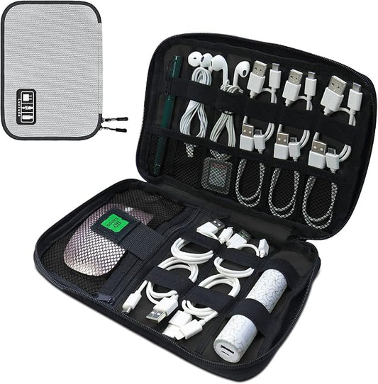Luxtude Cord Organizer Travel, Flat Cable Organizer Bag, Portable Electronics Organizer, Travel Essentials for Wire/Cord Storage/Charger Case/Cable Storage/Tech Accessories Pouch, Silver Gray