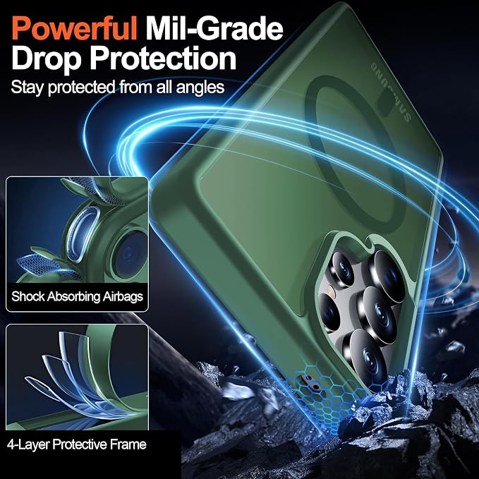 MOZOTER for Samsung Galaxy S25 Ultra Case,[Compatible with MagSafe] Green | [12Ft Military Dropproof][2*Screen Protector]Translucent Anti-Slip Back Slim Shockproof Case for S25 Ultra-Green