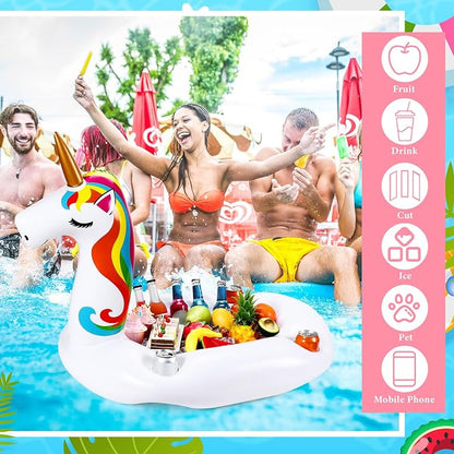 FillTouch Floating Drink Holder for Pool, Floating Cabana Bar, Hot Tub Drink Holder for Adults, Inflatable Pool Accessories(Rainbow Unicorn)