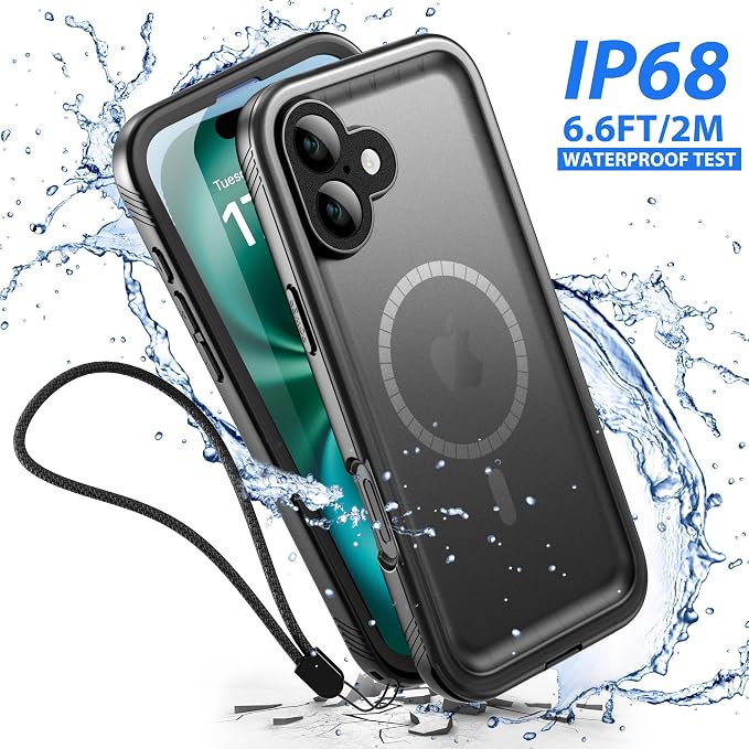 SPORTLINK for iPhone 16 Waterproof Case - Shockproof Dustproof Case with Built-in Clear Screen Protector, Full Body Heavy Duty Sealed Protective Cover for i Phone 16 6.1" Mag/Black