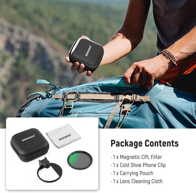 NEEWER 67mm Magnetic CPL Filter, Circular Polarizing Filter with Cold Shoe Phone Camera Lens Clip, Photography Accessories Compatible with iPhone 17 16 Android Samsung Galaxy S25 Ultra