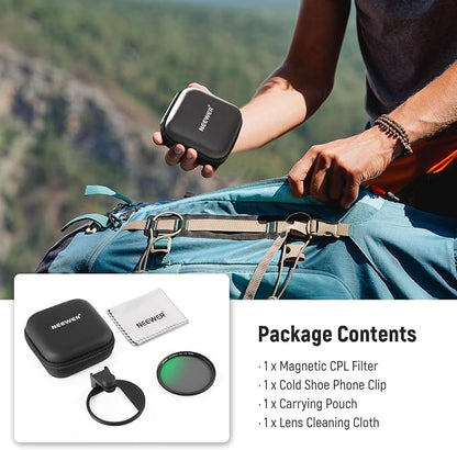 NEEWER 67mm Magnetic CPL Filter, Circular Polarizing Filter with Cold Shoe Phone Camera Lens Clip, Photography Accessories Compatible with iPhone 17 16 Android Samsung Galaxy S25 Ultra