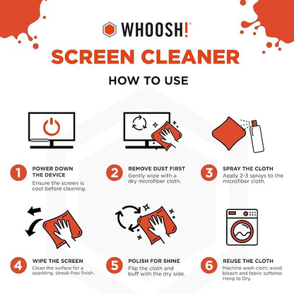 WHOOSH! Screen Shine Duo XL - Screen Cleaner Spray and Wipe for Eyeglasses, Phone & Laptop - Removes Fingerprints - Includes 3.4 oz + 1 oz Leak-Free Bottles & 2 Microfiber Cloths for Home & Travel
