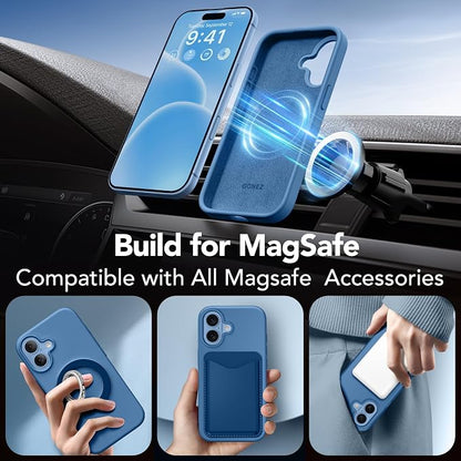 GONEZ Magnetic for iPhone 17 Case, Compatible with MagSafe, [Screen Protector + Camera Lens Protector], Liquid Silicone Anti-Scratch Shockproof Protective Phone Case 6.3 inch, Lake Blue
