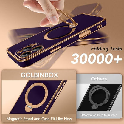 GolbinBox for iPhone 16 Pro Max Case with 360° Spin Magnetic Stand,[Compatible with Magsafe] [Military Protection][Built-in Ring Holder] Camera Control Phone Case for 16 Pro Max,Purple