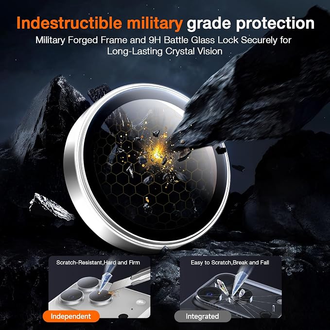 LK for iPhone 17 Pro/17 Pro Max Camera Lens Protector [Top 9H+ Military Grade Shatterproof] One-Click Installation, Ultra-Tough HD, Individual Lens Protectors Scratch-resistant, Silver,2 Pack
