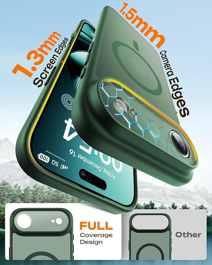 TOCOL for iPhone Air Case, Compatible with Magsafe Charger, Full Camera Protection, Drop Protection, Translucent Matte Phone Case for iPhone 17 Air 6.5 inch (Alpine Green)