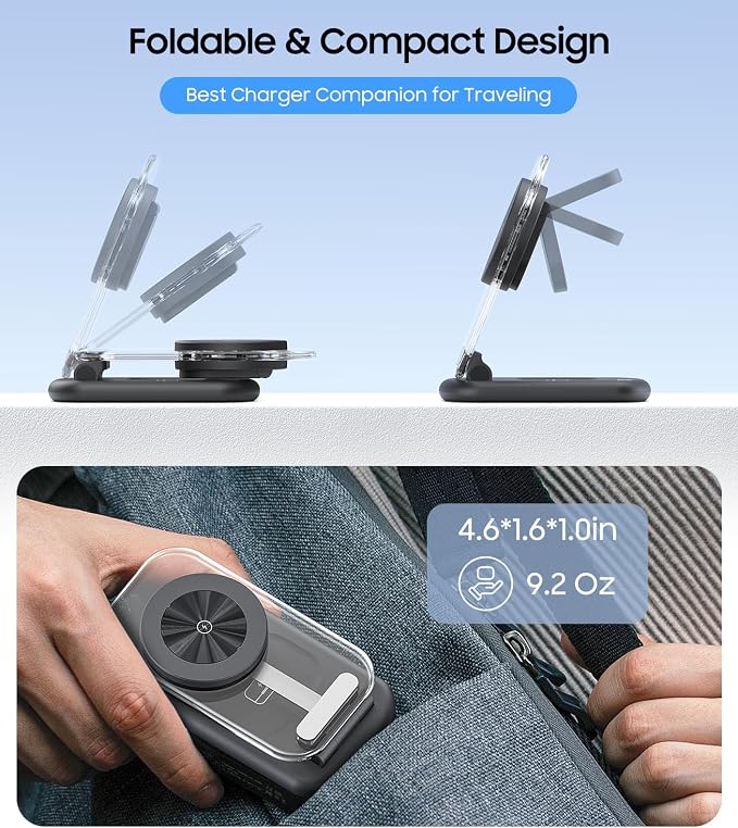 3 in 1 Magnetic Wireless Charging Station for Samsung, Foldable MagSafe Charger Stand with Switchable Night Light for Galaxy S26/S25/Z Fold/Z Flip, Watch Charger for Galaxy Watch Ultra/8/7/6, for Buds