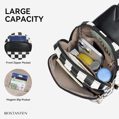 BOSTANTEN Sling Bag Quilted Crossbody Bags for Women Cross Body Purse Leather Fanny Pack with Adjustable Guitar Strap