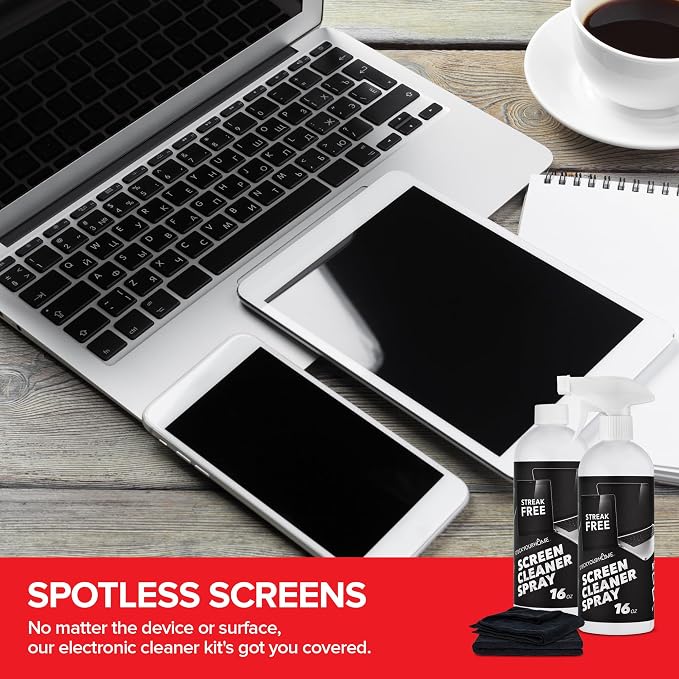 16oz Screen Cleaning Kit with Spray and Micro-Fibre Cloth Wipe (1 Pack) for Car Screens, Computer Screens, Laptops, iPads & Phones; Touchscreen Electronics Cleaner to Erase Dust or Fingerprints