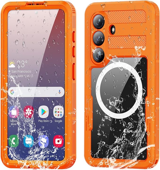 Omio for Galaxy S26+ Plus Waterproof Case Compatible with MagSafe Magnetic Waterproof Full Body IP68 Underwater Case Built-in Screen Protector Military Grade Shockproof Case for Men Women Orange