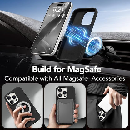 GONEZ Magnetic for iPhone 15 Pro Case, Compatible with MagSafe, [Screen Protector + Camera Lens Protector], Silicone Shockproof Anti-Scratch Protective Phone Case 6.1 inch, Black