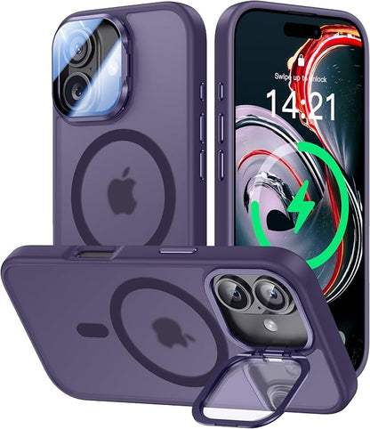 [Upgraded Full Camera Protection] for iPhone 17 Case with Camera Cover Stand [Fit for MagSafe][10FT Mil-Grade Protection] Translucent Magnetic iPhone 17 Phone Case, Purple