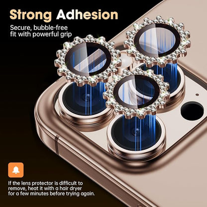 Xfilm for iPhone 16 Pro/16 Pro Max Camera Lens Protector Bling Individual Gear Design Diamond Ring 9H Hardness Scratchproof Protector, Stylish Phone Accessories, Case Friendly (Titanium Desert)