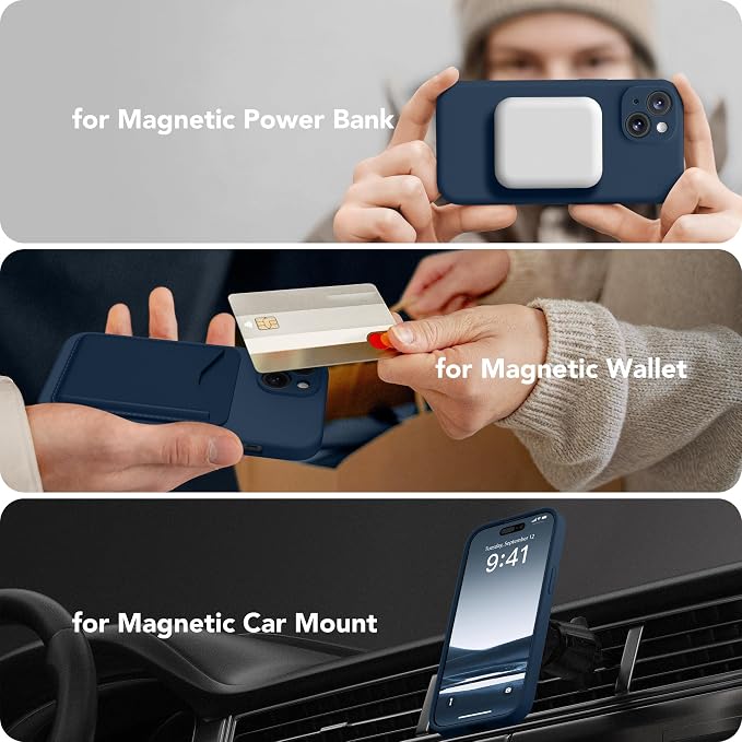 Magnetic for iPhone 14 Case, Compatible with MagSafe, [Full Camera Protection][Screen Protector] Silicone Shockproof Protective Phone Case for iPhone 14 6.1 inch, Cobalt Blue