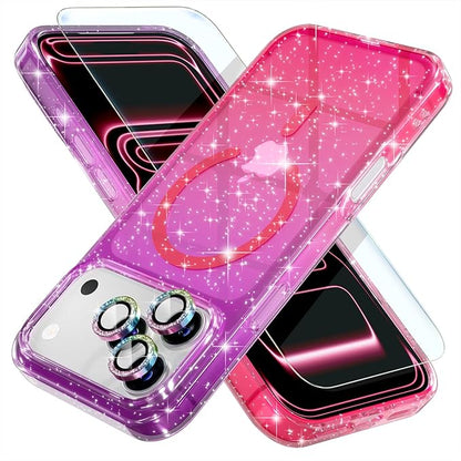 Choiche Magnetic for iPhone 17 Pro Max Case Compatible with MagSafe, Women Cute Glitter Sparkly Phone Case with Diamond Camera Lens Protectors, Military-Grade Drop Protection 6.9" (Purple/Pink)