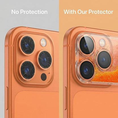 HANKN Quicksand Lens for iPhone 17 Pro Max Camera Lens Tempered Glass Protector, Ultra HD Clear 9H Hardness Anti-Scrach Dynamic Liquid Glitter Sand Cute Cover Strong Adsorption Case Friendly (Orange, iPhone 17 Pro Max)