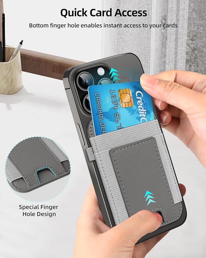 ExtreLife For Magsafe Wallet, Strongest Magnetic Wallet for iPhone 17/16/15/14/13/12 Series, Magnetic Card Holder with 2 Card Slots, RFID Blocking, Vegan Leather, Hold 7 Cards, Gray