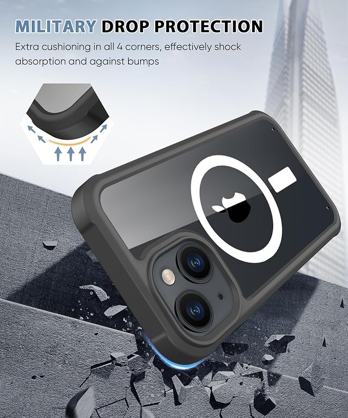 Compatible with iPhone 14 Case, Built-in Screen Protector, with Camera Lens Protector, [Compatible with MagSafe] Full Body Phone Case, Magnetic Protective Cover for 14 6.1" (Black)