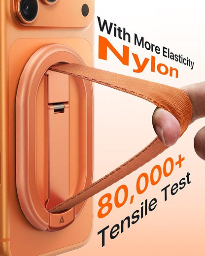 andobil [2026 All-New] Magnetic Phone Grip for Magsafe with Finger Strap [Comfortable & Durable] Magnetic Phone Ring Holder for MagSafe Accessories & iPhone 17 Air 16 Pro Max Plus 15 14 13 12, Orange