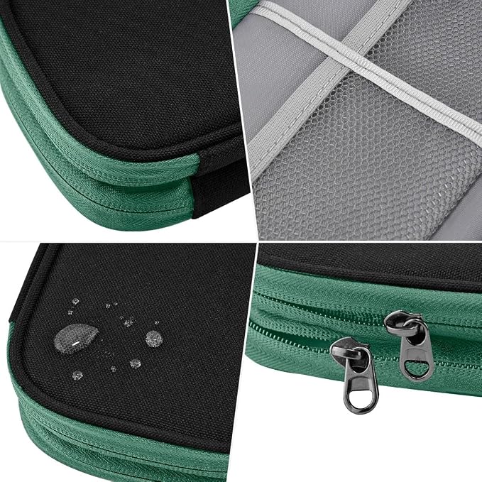 ZINZ Electronic Accessories Organizer, Travel Cable Carry Pouch Storage Bag for Laptop Attachment Cable, Cord, Charger, Earphone etc,Black-Green