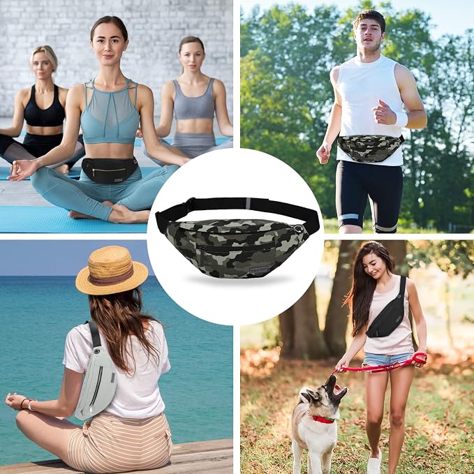 MAXTOP Large Crossbody Fanny Pack with 4-Zipper Pockets,Gifts for Enjoy Sports Festival Workout Traveling Running Casual Hands-Free Wallets Waist Pack Phone Bag Carrying All Phones