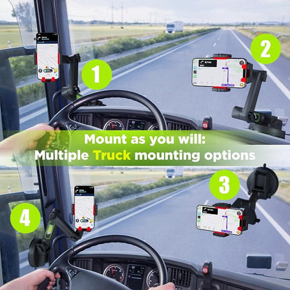 Cell Phone Mount for Truck Phone Holder for Truck Drivers - Heavy Duty Suction Cup + Dashboard Pad, iPhone Holder for Dashboard Window 16.9 inch Long, for iPhone & Samsung, Commercial Trucker, Red