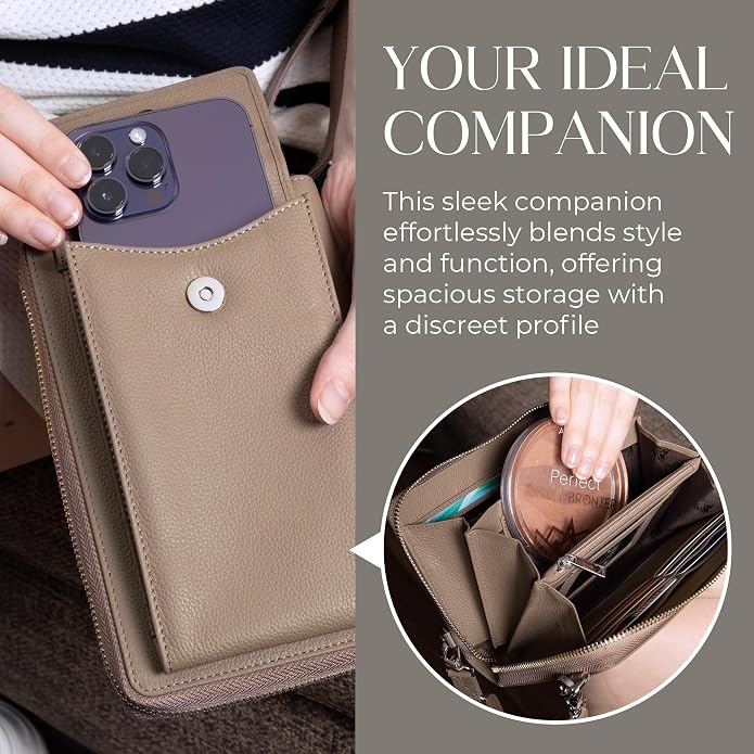 BULL GUARD Crossbody Leather Wallet Phone Purse, Anti Theft and RFID Blocking, Elegant Design for Travel