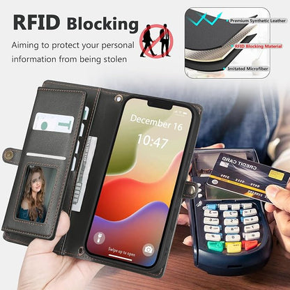 Wallet Case for iPhone 14 Plus with Card Holder/Crossbody Wallet/Strap| RFID Blocking | Magnetic | Kickstand | Detachable | PU Leather Phone Case for iPhone 14 Plus,6.7 in,Black