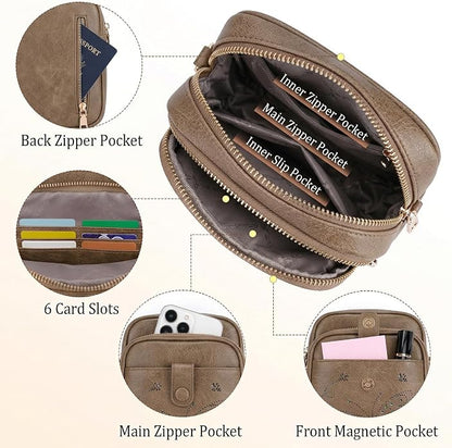 KITEVIUN Crossbody Bags for Women Leather Crossbody Purse Small Shoulder Phone Purse with Adjustable Strap & RFID Card Slots
