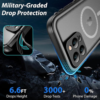 SPORTLINK for iPhone 14 Pro Max Case Waterproof - Buit in Screen Protector [Compatible with MagSafe][IP68 Underwater][6.6FT Military Dropproof][Dustproof] Full Body Shockproof 6.7" Black