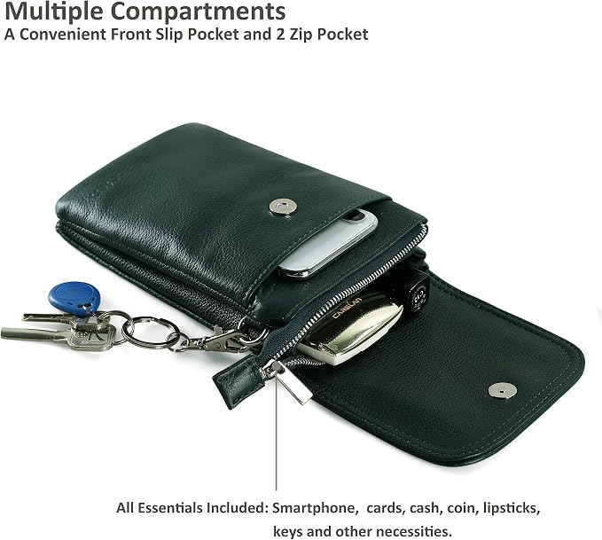 befen Genuine Leather Small Crossbody Bags for Women Cell Phone Bag Cross Body Purses,Silver Zipper