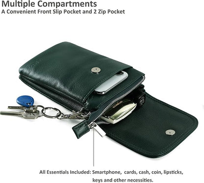 befen Genuine Leather Small Crossbody Bags for Women Cell Phone Bag Cross Body Purses,Silver Zipper