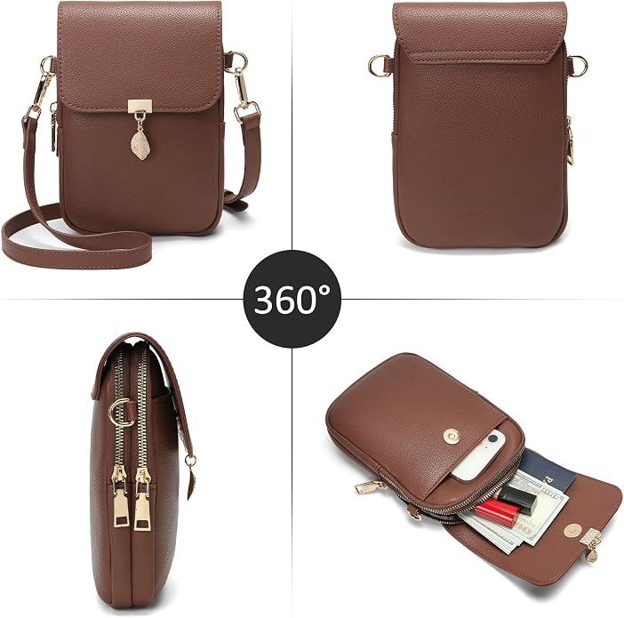 Small Crossbody Bags for Women Leather Multi Pocket Cell Phone Purse with RFID Blocking Card Slots for Everyday Use