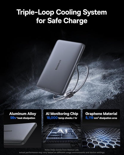 Baseus Picogo Qi2 15W Magsafe Portable Charger, 0.5" Ultra Slim 10000mAh Wireless Power Bank with 27W Built-in USB-C Cable, Magnetic Battery Pack for iPhone 17 Pro Max/17 Pro/Air/16/15/14/13/12