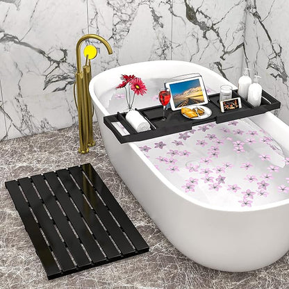 Domax Bathtub Caddy Tray Expandable Bamboo Tub Tray for Luxury Bath with Book Holder and Free Soap Dish Black