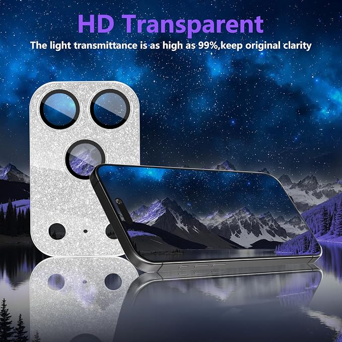 Camera Lens Protector for iPhone 17 Pro Max, Bling Glitter Camera Cover with 9H Tempered Glass Metal Ring, Anti-Scratch Lens Protector for iPhone 17 Pro Max (Glitter - Silver)