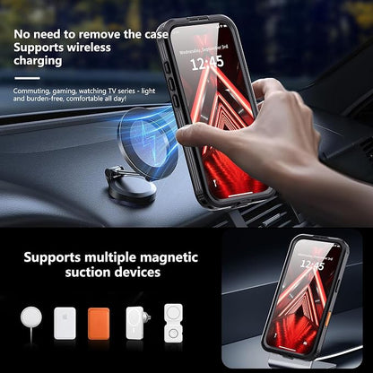 GOLDJU Magnetic for iPhone 17 Case-Waterproof, Built-in Screen & Camera Protector-IP68 Underwater Full Body 16FT Military Dropproof Shockproof Case for 17 6.3''- Black