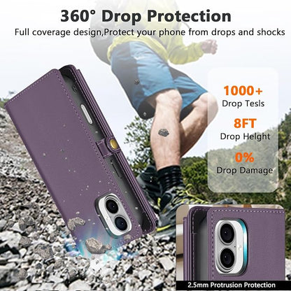 Wallet Case for iPhone 16 Plus with Card Holder/Crossbody Wallet/Strap| RFID Blocking | Magnetic | Kickstand | Detachable | PU Leather Phone Case for iPhone 16 Plus,6.7 in,Purple