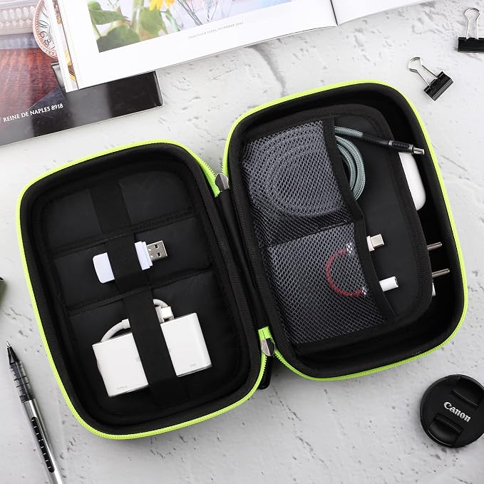 Portable Pouch For Electronic Accessories Usb Cables, Power Bank, Battery, Portable Hard Drive, Sd Memory Card, Earphones, Travel Gadgets Travel Friendly Case(Black&Green)