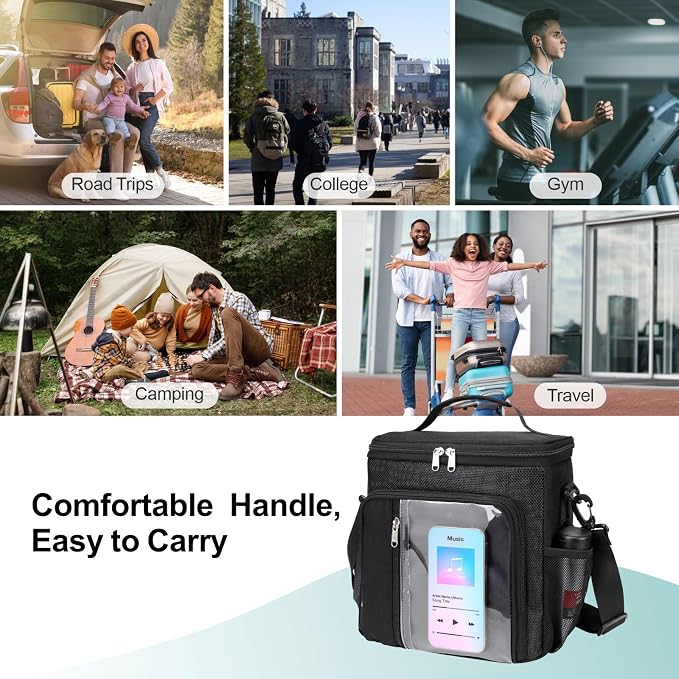 F-color Crossbody Shower Caddy with Phone Holder - Hands-Free Portable Toiletry Bag Fits Full-Size Bottles, Quick Dry Mesh Hanging Tote for College Dorm Essentials, Camping, Gym, Travel, Large, Black