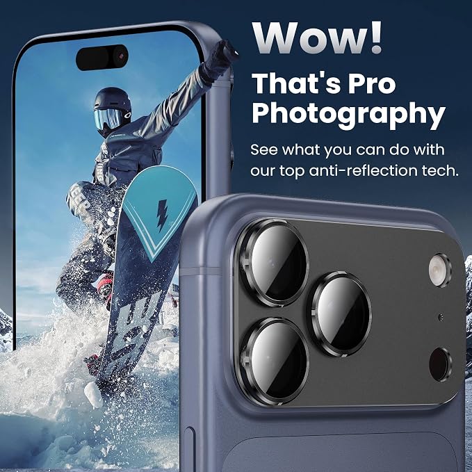 YWXTW Designed for iPhone 17 Pro Max Camera Lens Protector, [1:1 Perfect Fit] Full Coverage Matte Metal Tempered Glass Camera Screen Cover Accessories, Case Friendly (Black, iPhone 17 Pro Max)