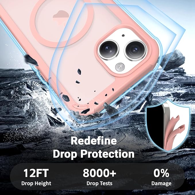 jaroco Magnetic for iPhone 15 Case, [Compatible with MagSafe][Military Grade Drop Protection][Heavy Duty Protection][Non-Slip][Shockproof] 2-Layer Durable Bumper Phone Case 6.1''-Pink
