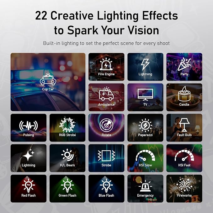 RGB Video Light with Tripod & Phone Clip, Portable LED Camera Light 2500K–9000K, 22 Scene Modes, Rechargeable On-Camera Lighting for Phone Vlogging, Streaming, TikTok, YouTube