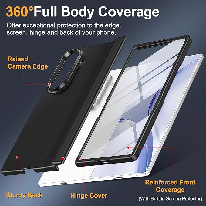 Btscase for Samsung Galaxy Z Fold 7 Case,Built in Front Screen Protector,Gold Glitter Marble Pattern Hard PC Slim Shockproof Full Body Drop Protective Case for Galaxy Z Fold 7 5G, Black