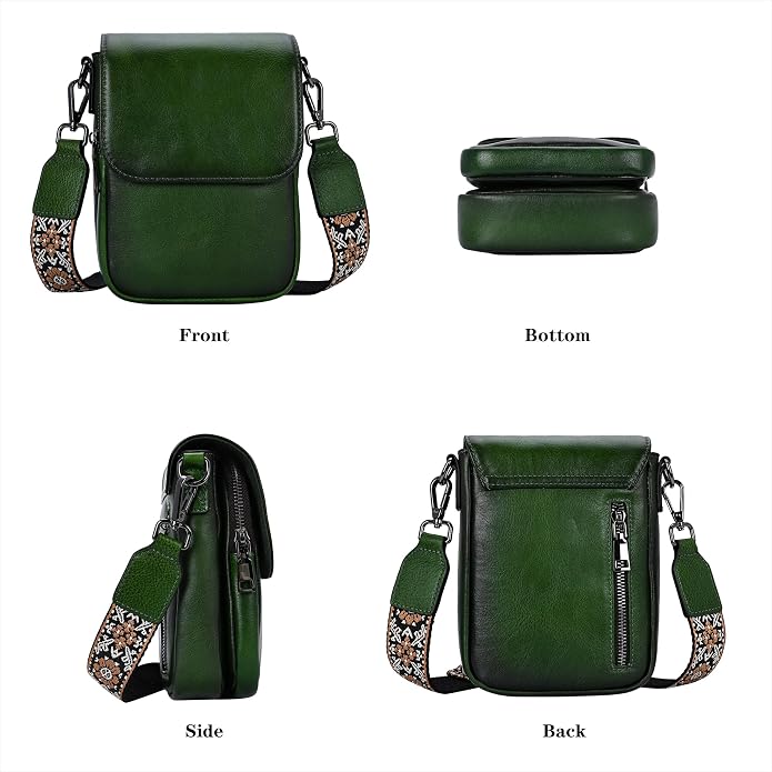 HESHE Leather Small Crossbody Bags for Women RFID Blocking Cell Phone Purse Anti-Theft Travel Bag with wide Straps