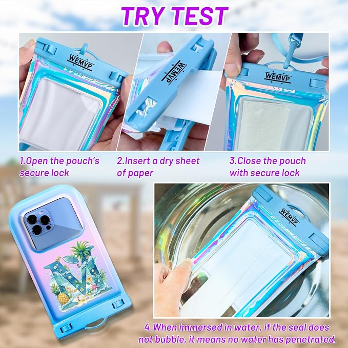 Personalized Initial Waterproof Phone Pouch Case - IPX8 Cellphone Dry Bag with Lanyard for iPhone 16/15/14/13/12 Pro Max (6.1–6.9"), Beach & Cruise Ship Essentials with Monogrammed Design (Blue, M)